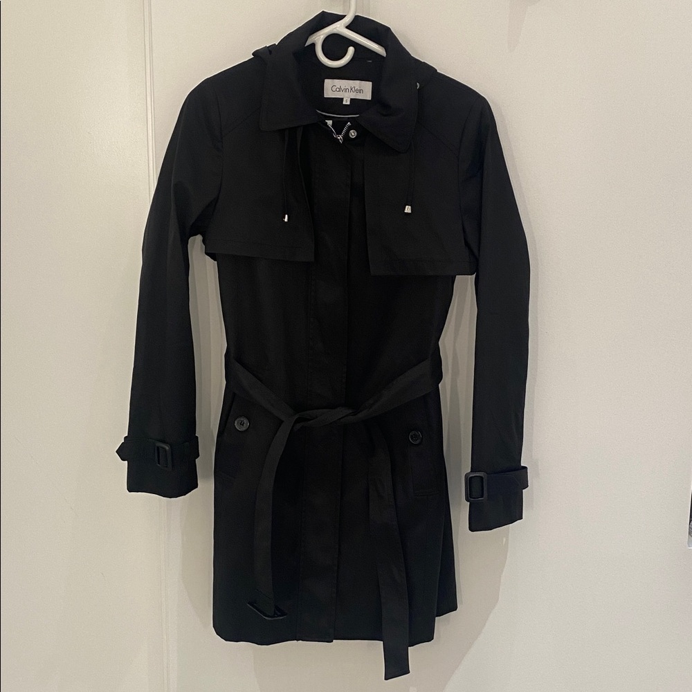 EUC Calvin Klein Water Resistant Trench Coat Black Size 2
